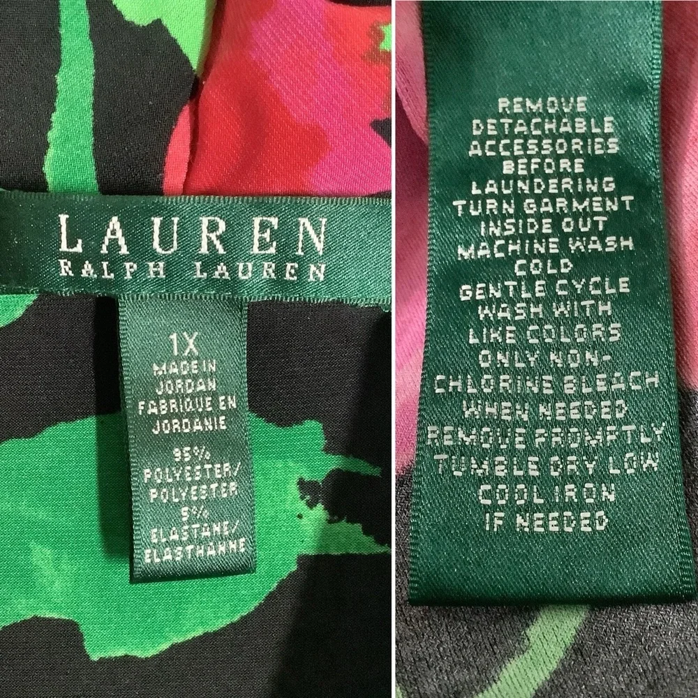 LAUREN Ralph Lauren Sleeveless Dress 1X Faux Wrap Dark Floral Work Wedding - Picture 7 of 14